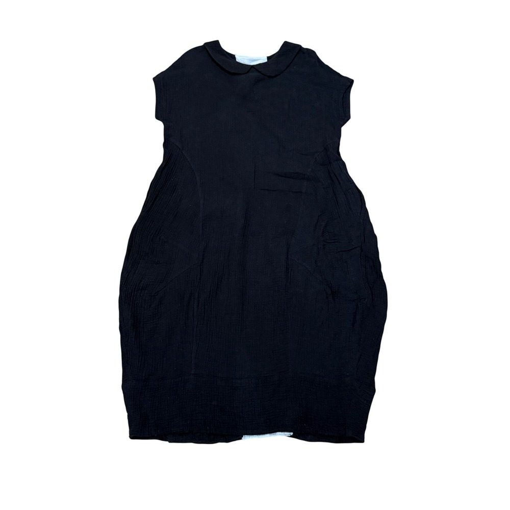Gershon Bram Black Cotton Gauze Peter Pan Collar Lagenlook Dress Small Resort